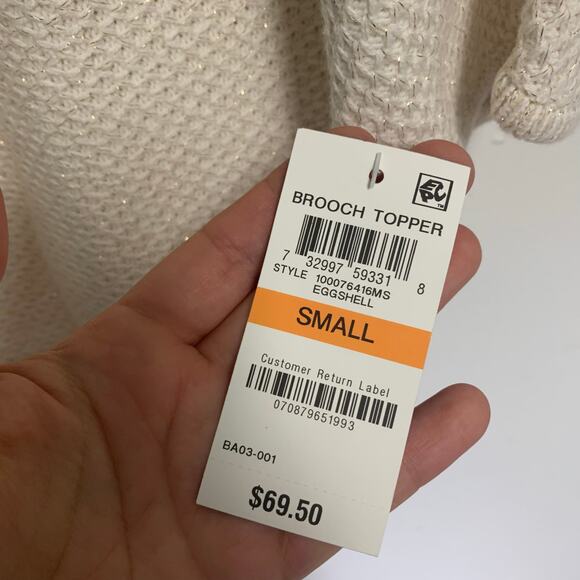 JM Collection Women's Brooch Topper Eggshell Cotton Blend Cardigan Top Size S - Picture 4 of 7